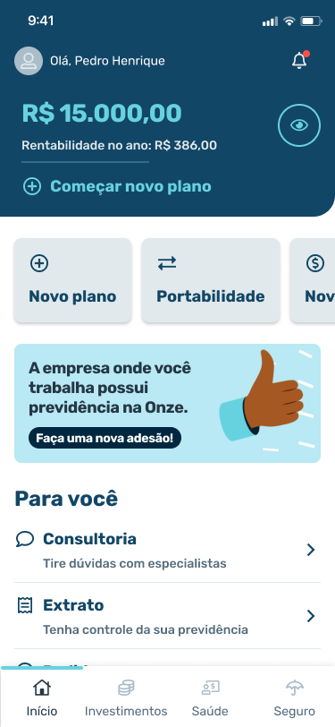 App Onze — home do app